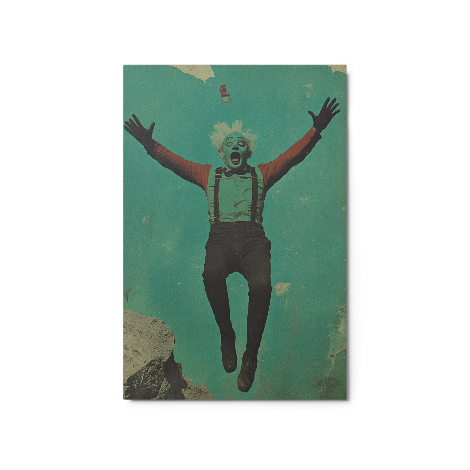 Surreal Clown in Mid-Air