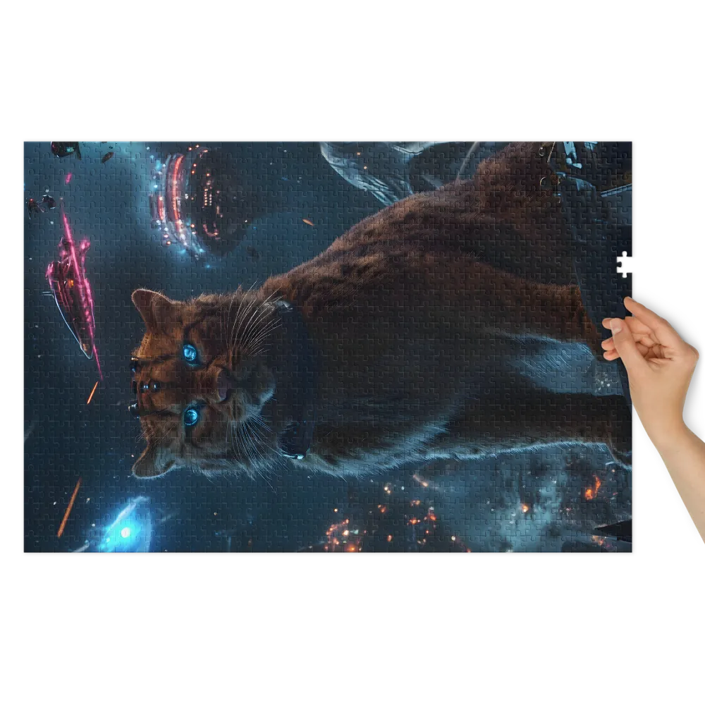 Cybernetic Cat in Space 
 Jigsaw Puzzle in Tin Box