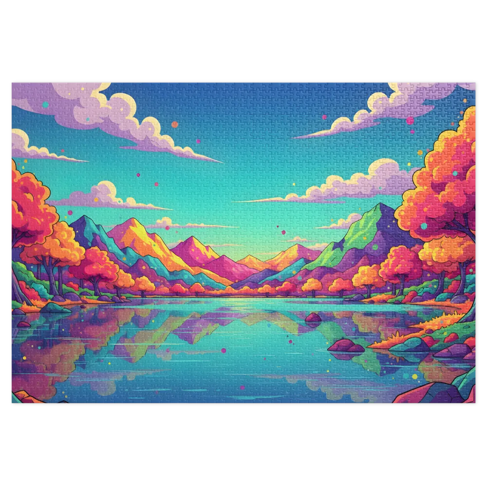 Neon Dreamscape Lake 
 Jigsaw Puzzle in Tin Box