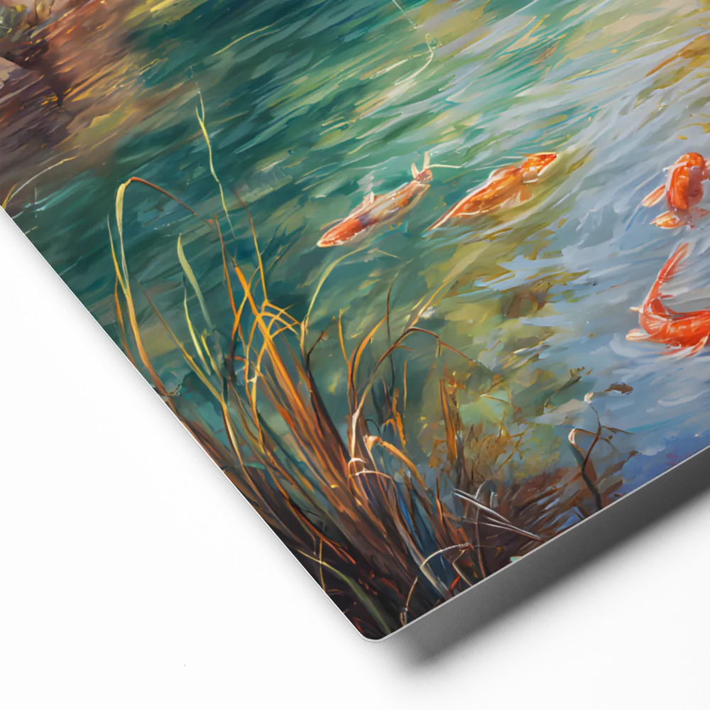 Autumn Fishing with Koi 
 Canvas with Brown Frame