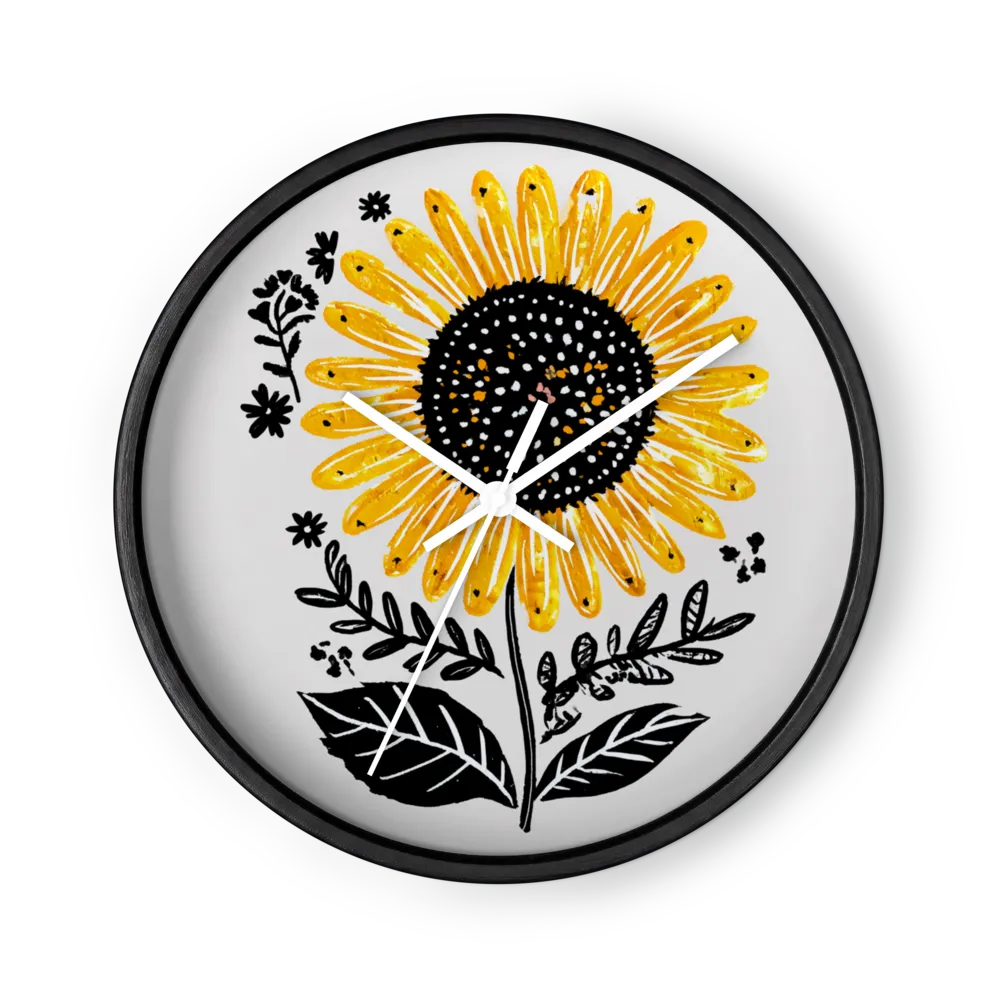 Golden Folk Sunflower | Wall Clock