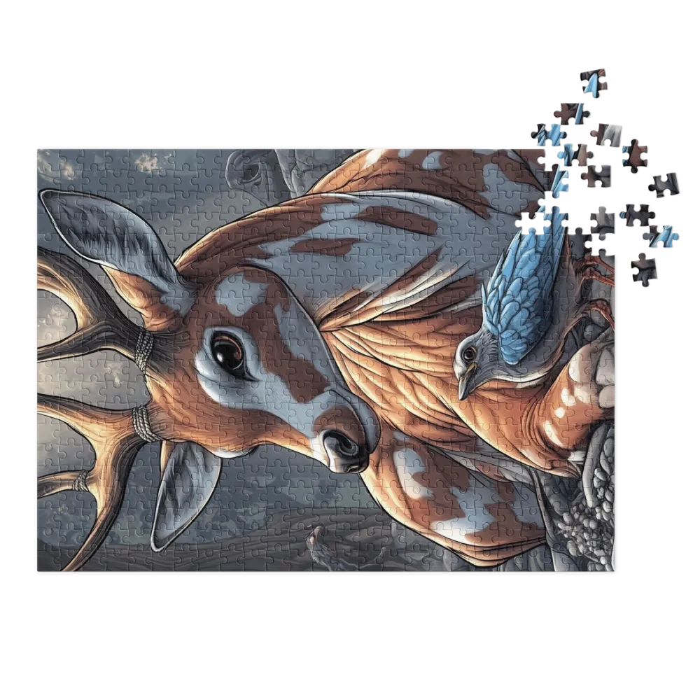Realistic Deer and Bird Illustration