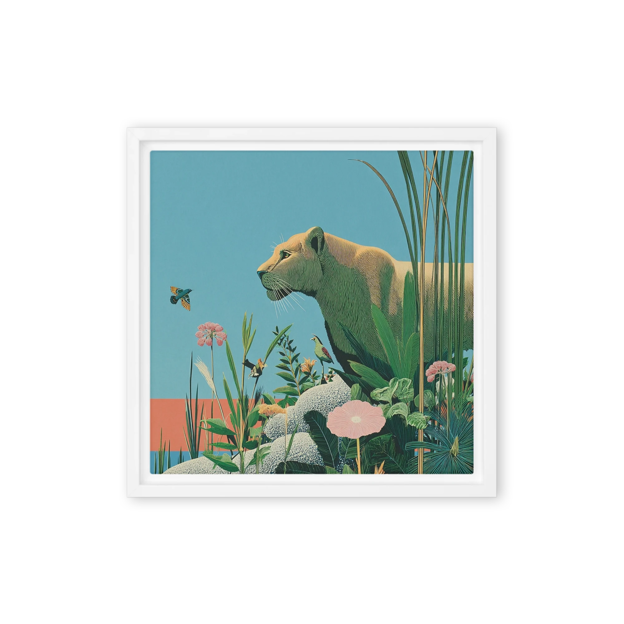 Lioness and Tropical Flora