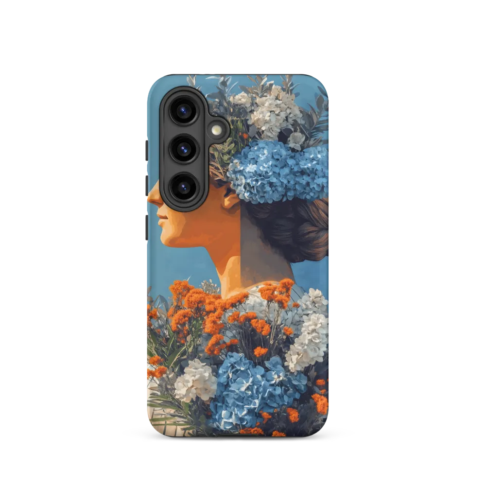 Serene Woman with Blue and Orange Flowers | Phone Case