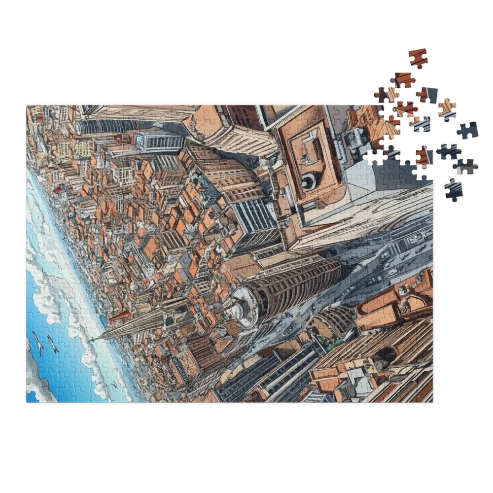 Aerial Urban Sprawl 
 Jigsaw Puzzle in Tin Box