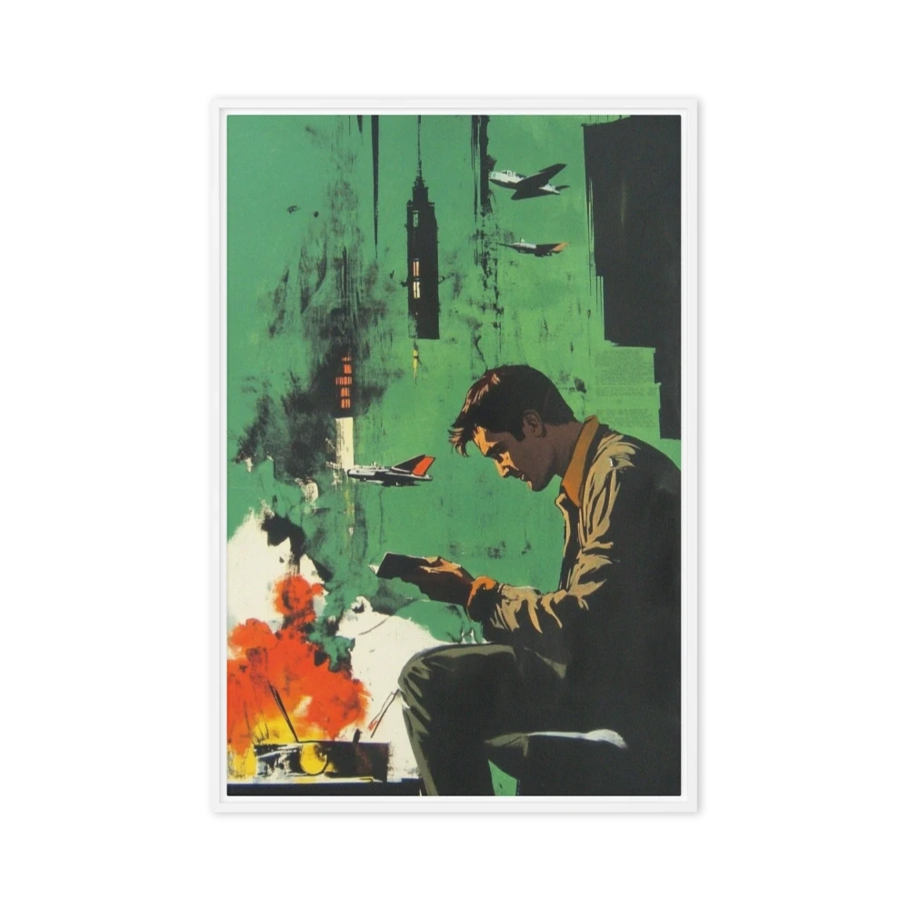 Modernist Man Reading in Cityscape