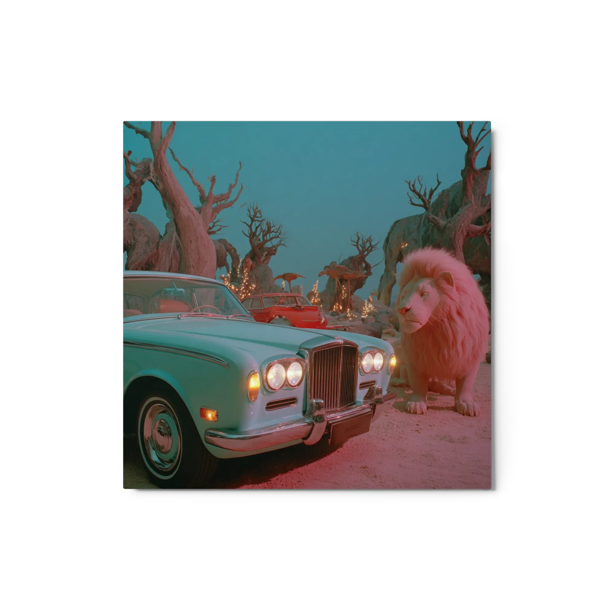 Pink Lion and Vintage Car