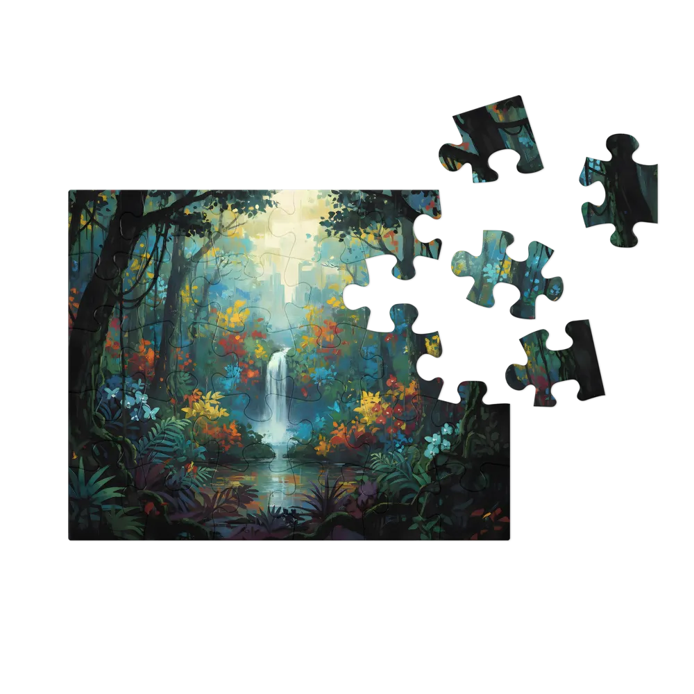 Enchanted Rainforest Waterfall 
 Jigsaw Puzzle in Tin Box