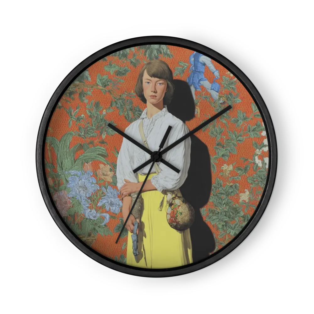 Portrait against Red Tapestry | Wall Clock