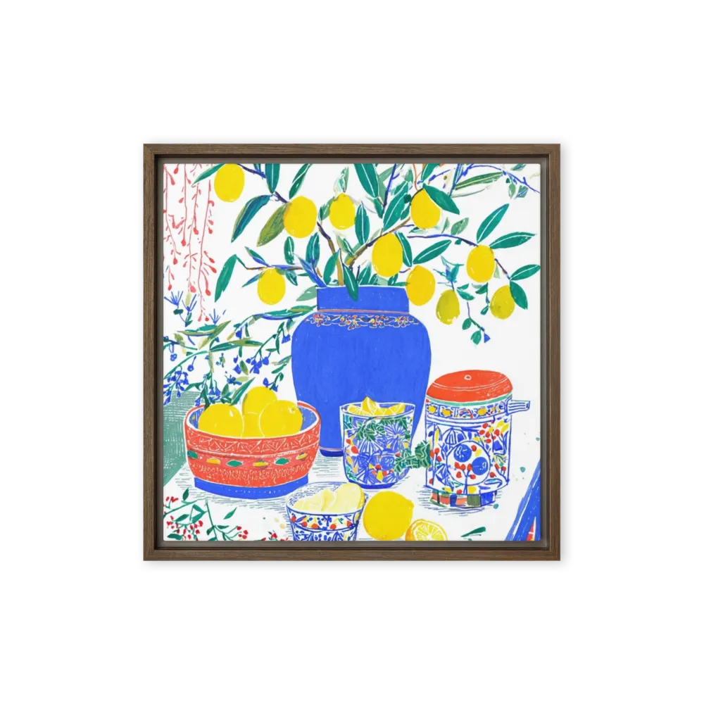 Citrus Still Life in Blue 
 Poster with Black Frame | 14″x 14″