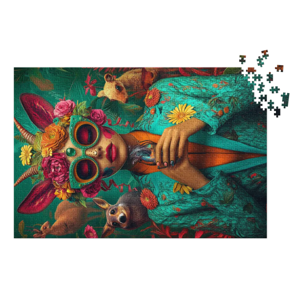 Surreal Woman with Animals and Flowers
