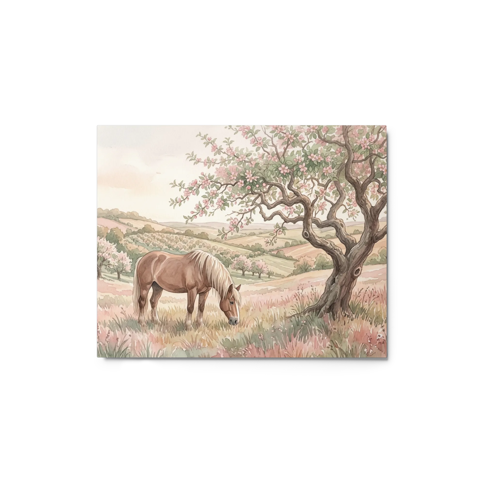 Spring Meadow Horse 
 Paper Print With Red oak Frame & Mat | 18″x 24″