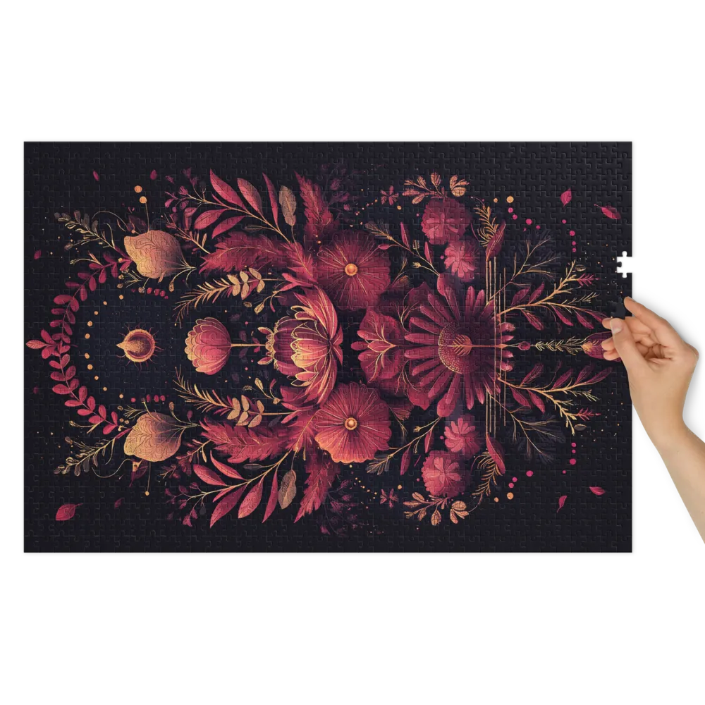 Simetria Floral Dourada 
 Puzzle em caixa de metal