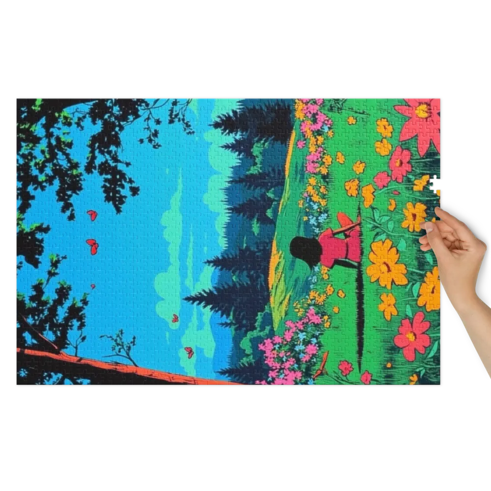Vibrant Landscape with Girl and Flowers | Jigsaw Puzzle (252/520 pieces)