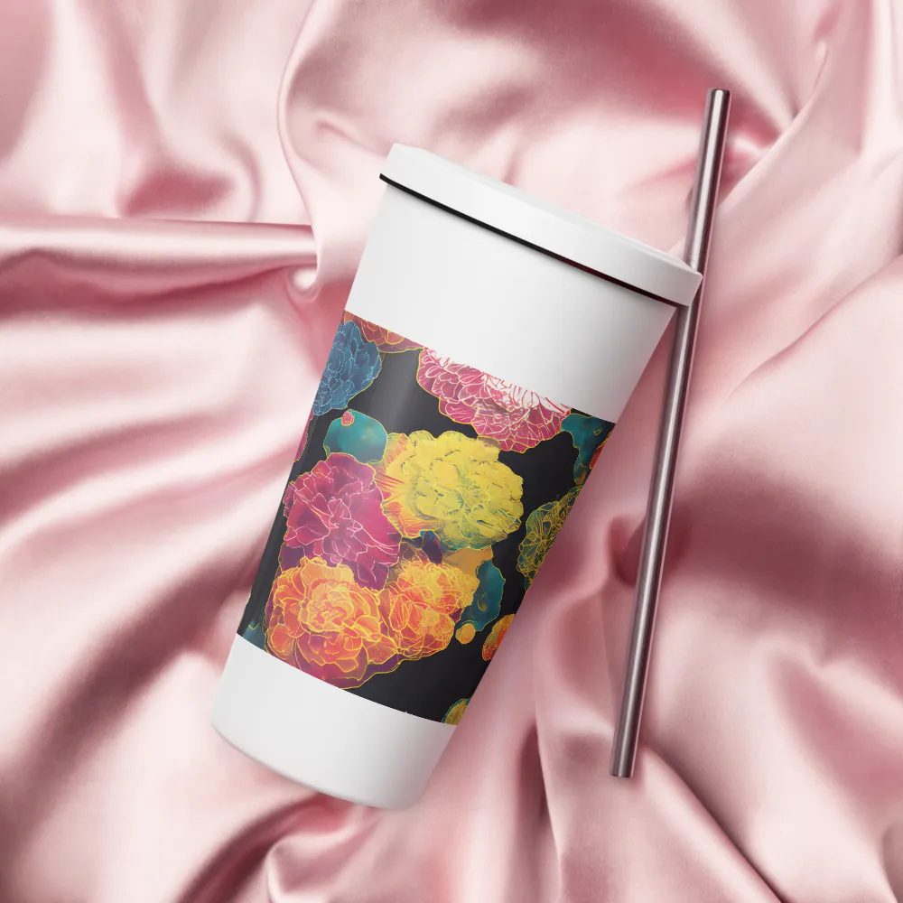 Tapeçaria de peônias néon | Caneca de viagem