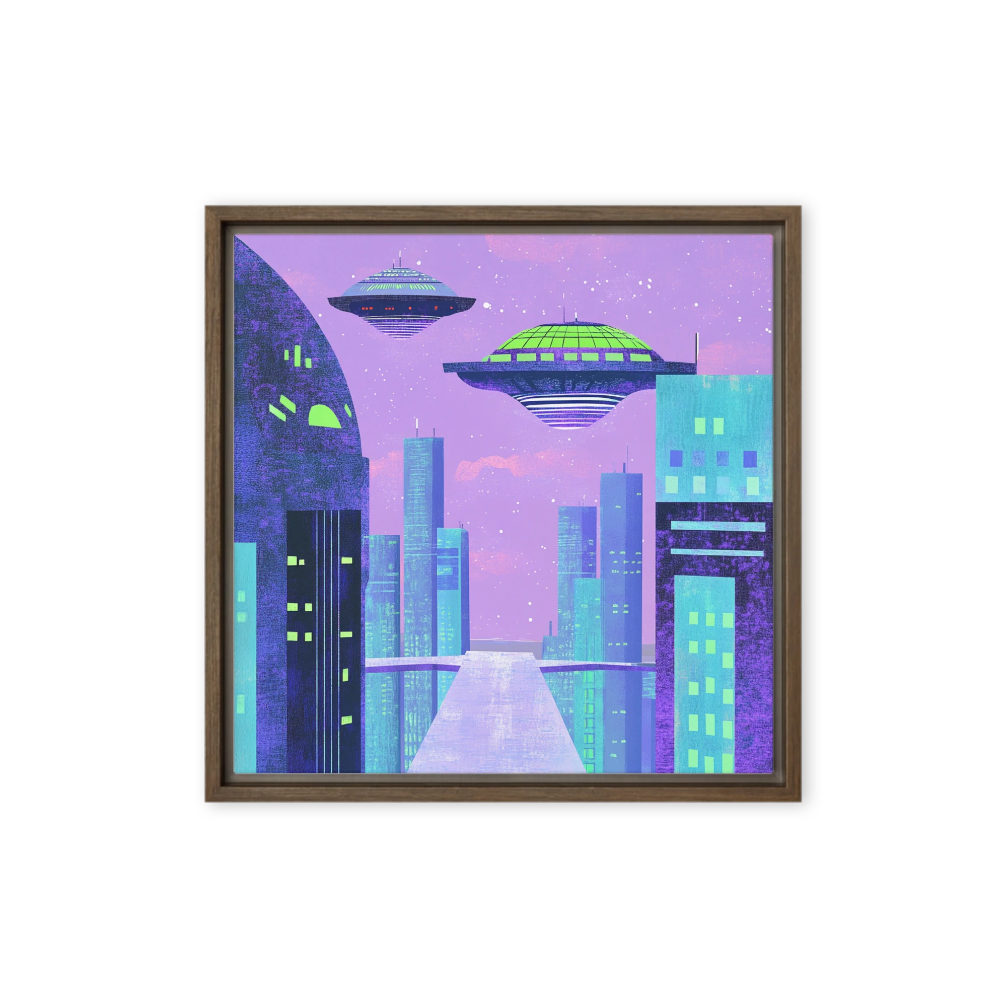 Futuristic Cityscape with Spaceships