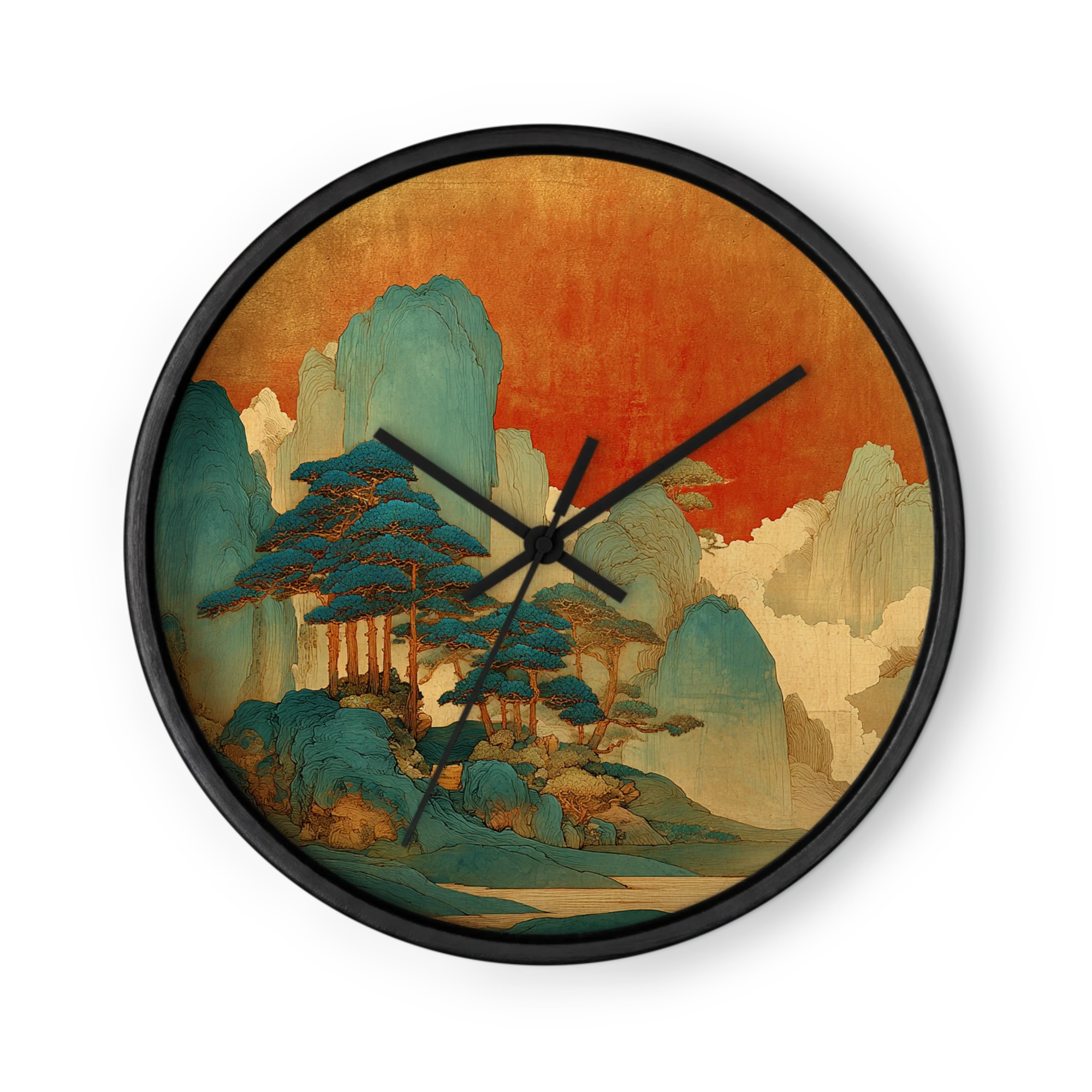 Gilded Dunhuang Shanshui Clocks — Teal, Vermilion, Gold
