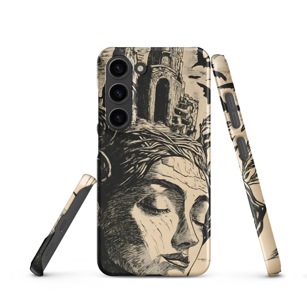 Woodcut of Serene Woman in Landscape | Phone Case