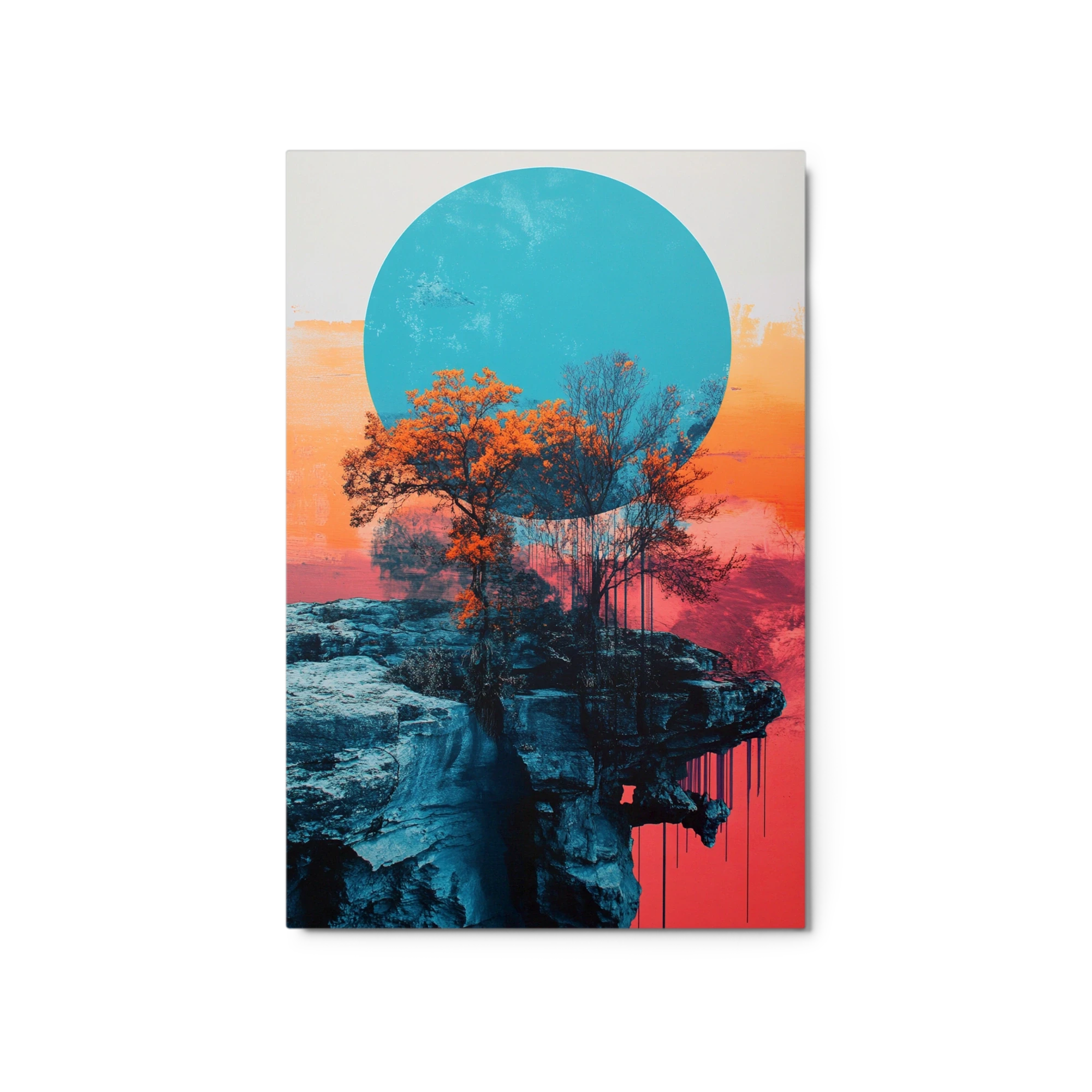 Abstract Landscape with Blue Sun and Trees