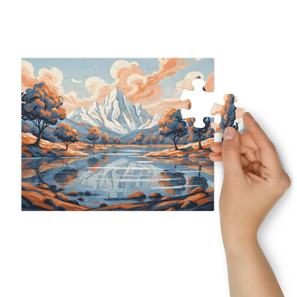 Impressionistic Mountain Lake 
 Jigsaw Puzzle in Tin Box