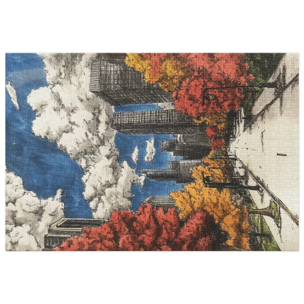 Paesaggio urbano con alberi autunnali | Puzzle (252/520 pezzi)