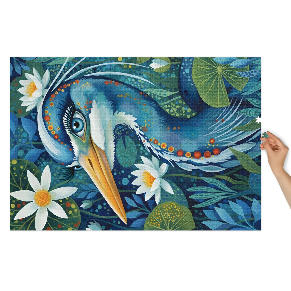 Heron Among Water Lilies | Jigsaw Puzzles