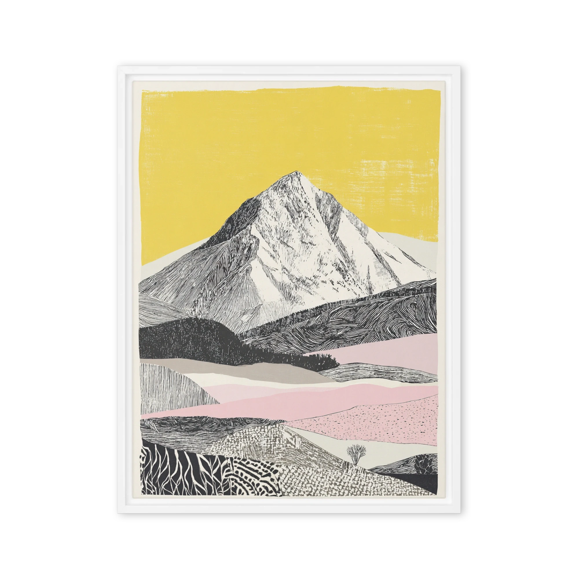 Graphic Linocut Collage Wall Art — Blush Pink, Mustard, Graphite