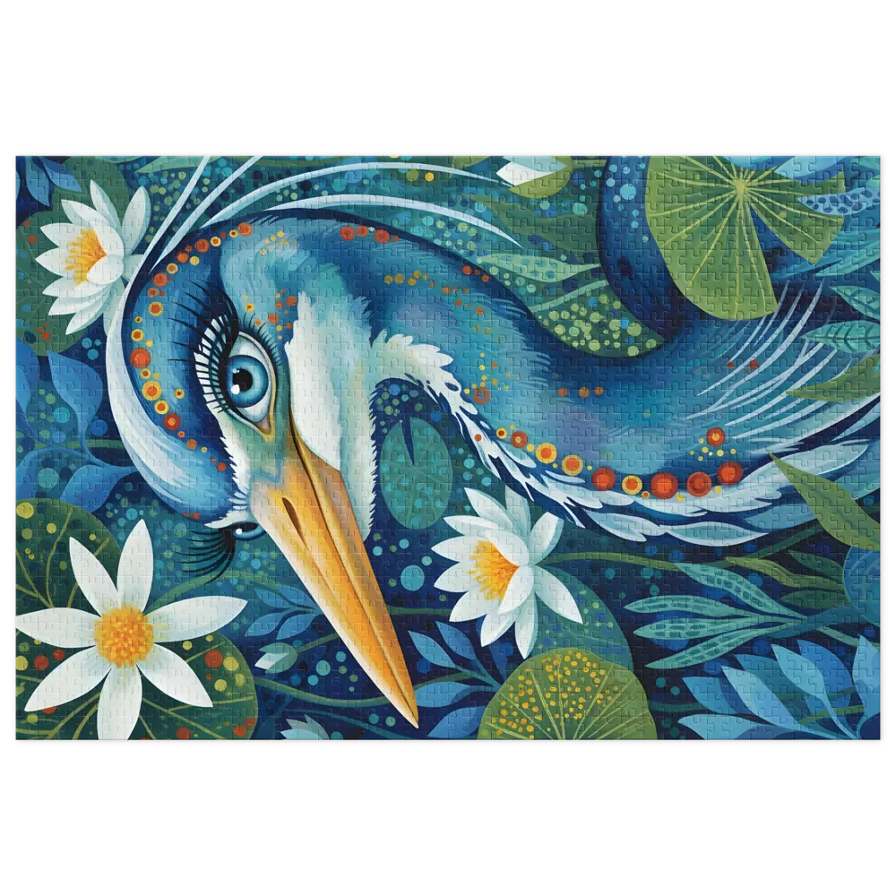 Heron Among Water Lilies
