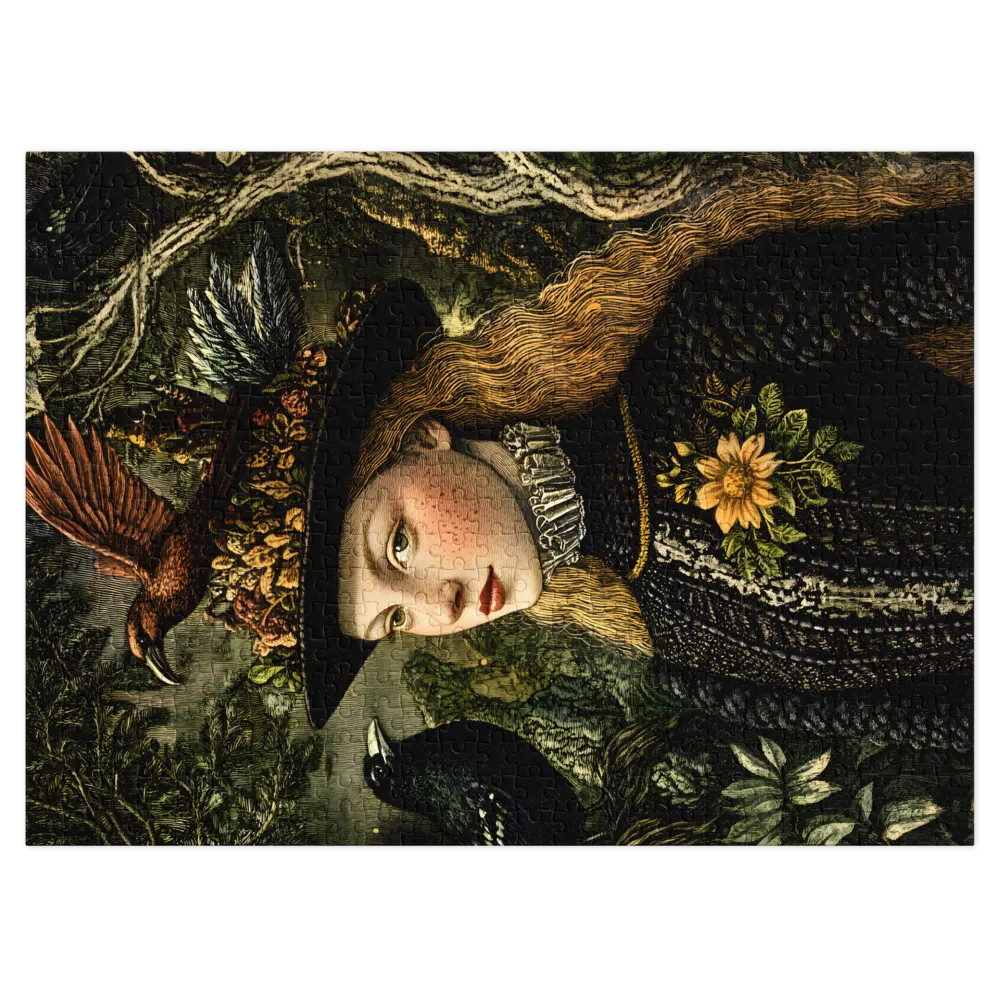 Retrato Mulher Floresta 
 Puzzle em caixa de metal