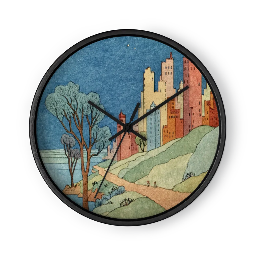 Nocturne Over the Hillside City | Wall Clock