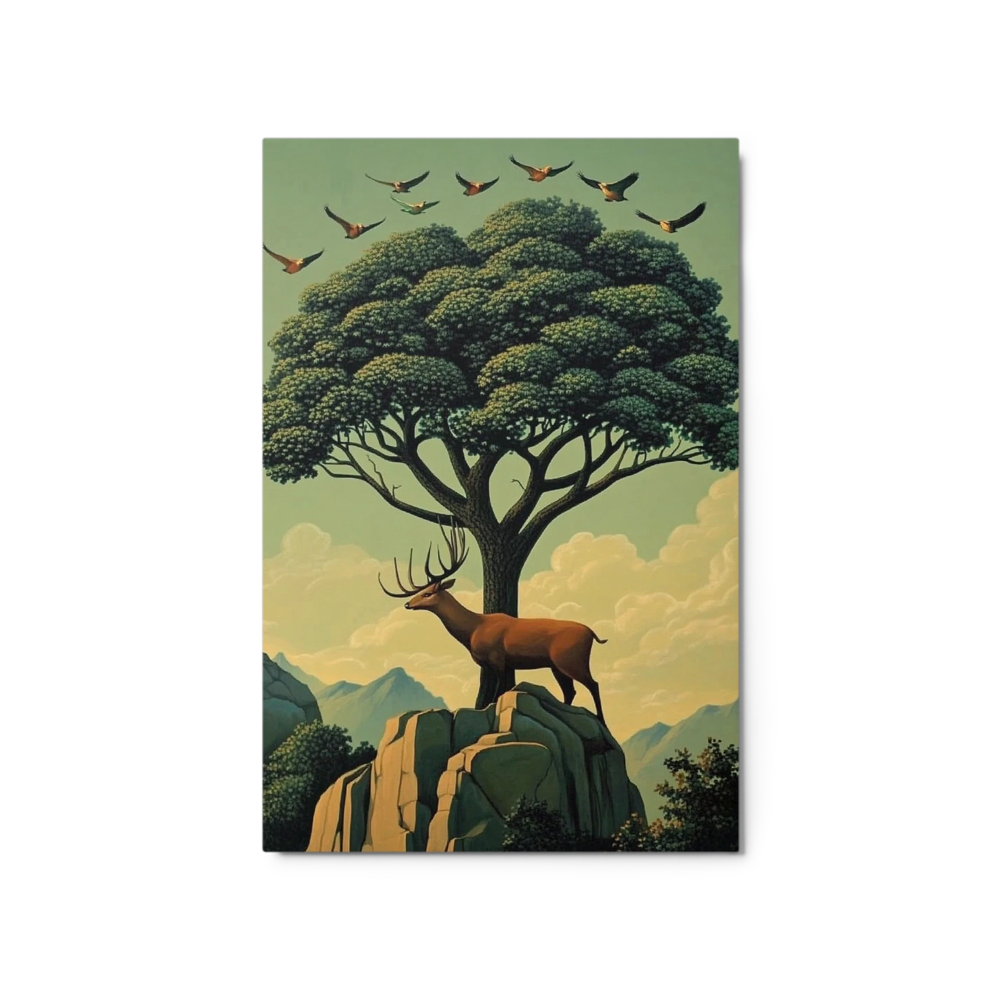 Majestic Deer with Tree and Birds