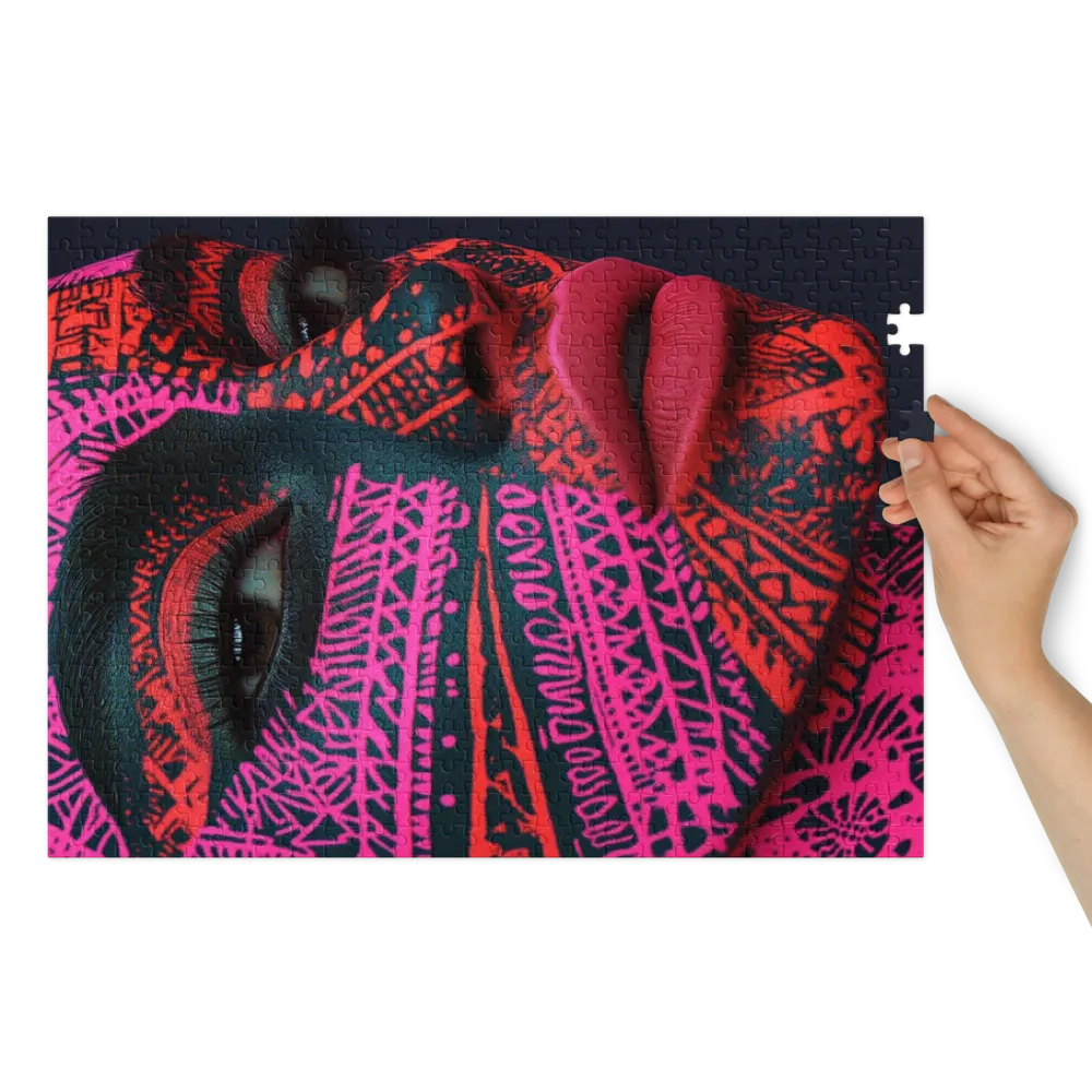 Rosto Tribal Neon 
 Puzzle em caixa de metal
