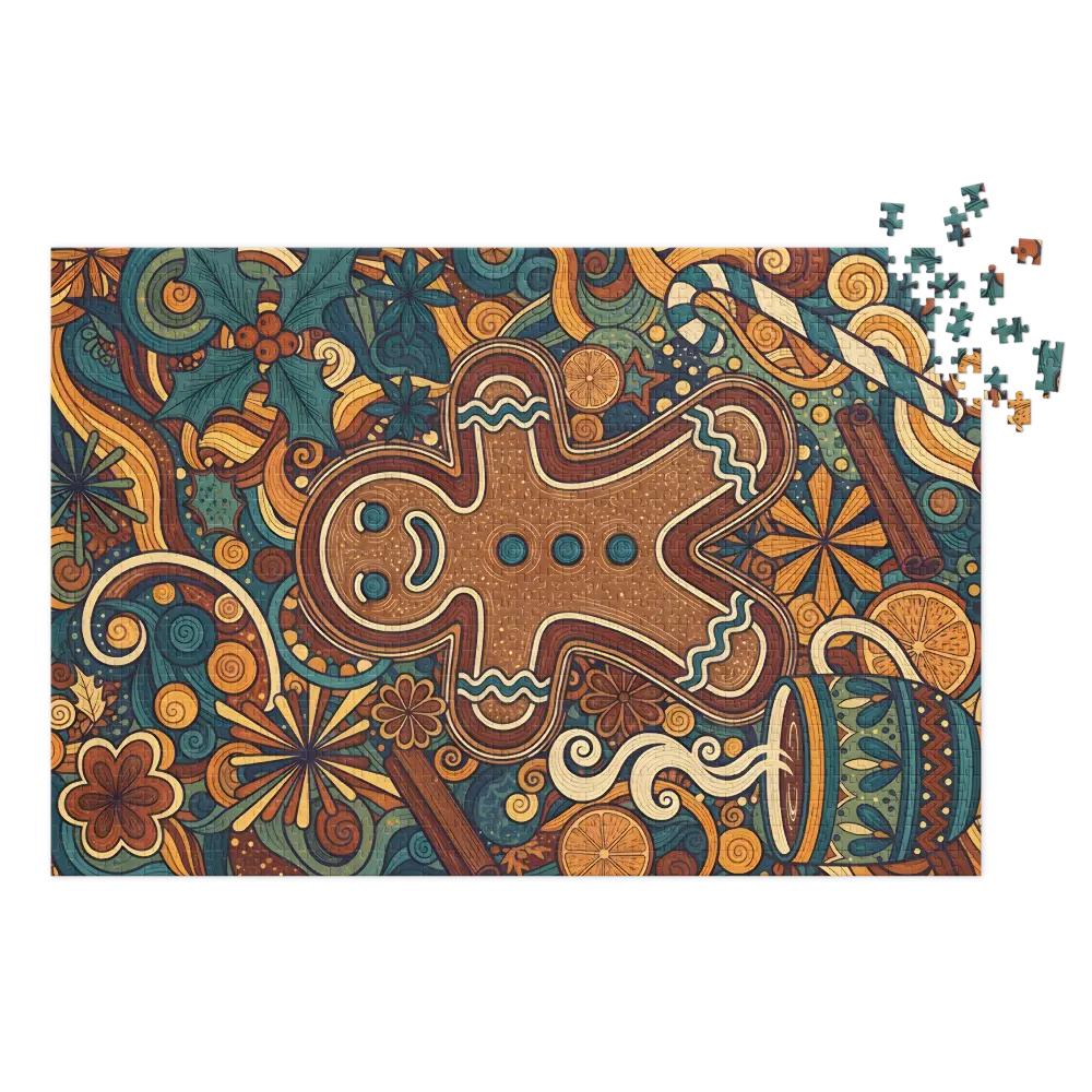 Gingerbread Cookie Pattern 
 Jigsaw Puzzle in Tin Box