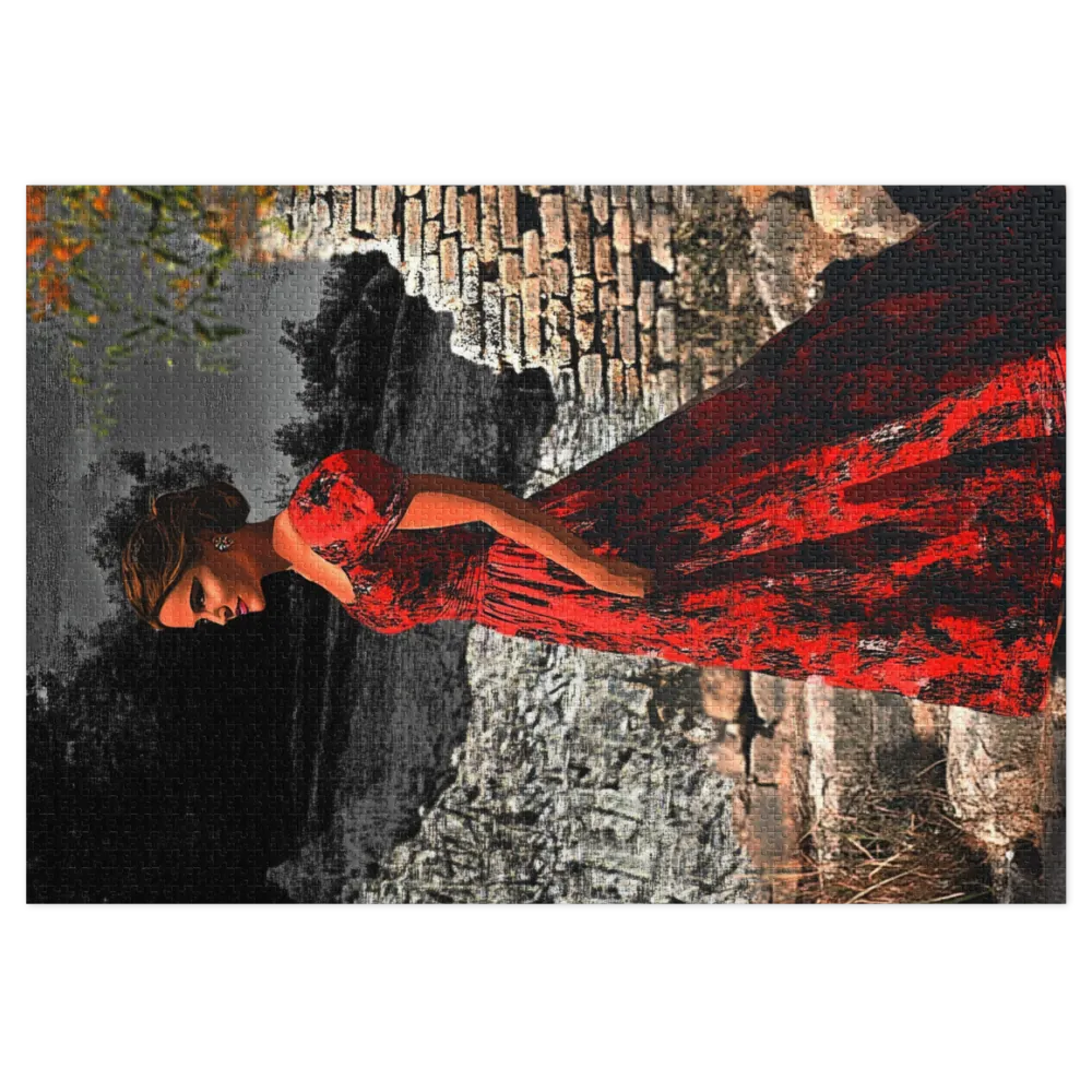 Mulher de Vermelho nas Ruínas 
 Puzzle em caixa de metal