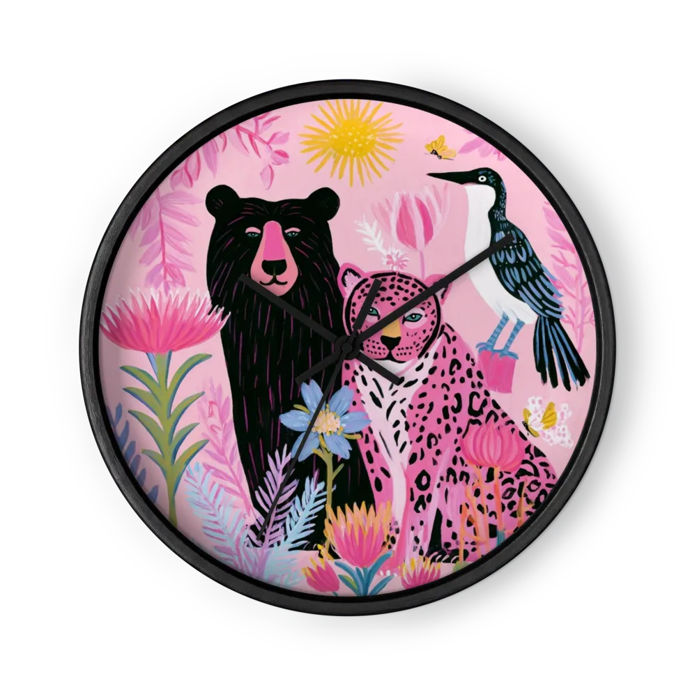 Pink Jungle Bear and Leopard | Wall Clock