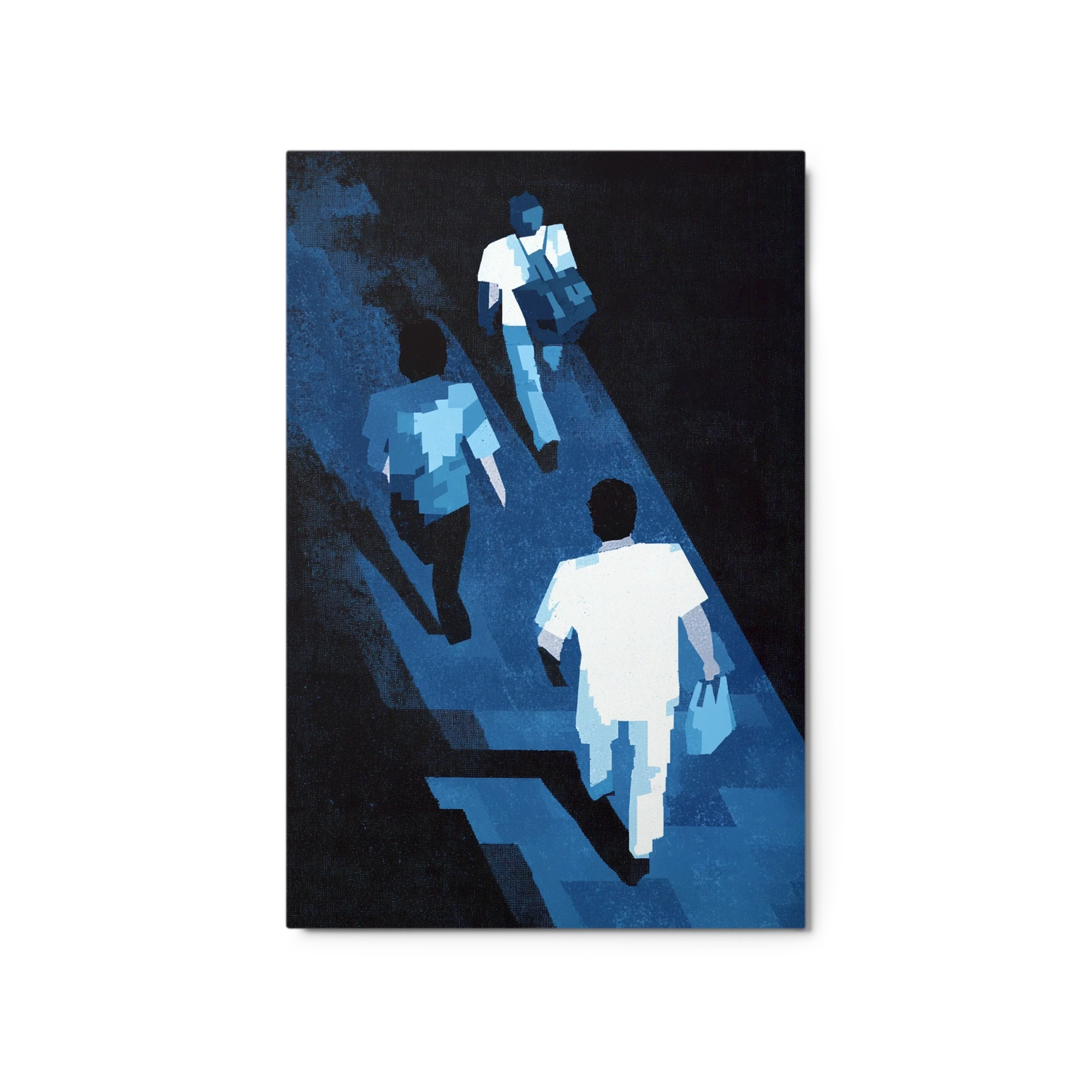 Geometric Figures Walking in Blue