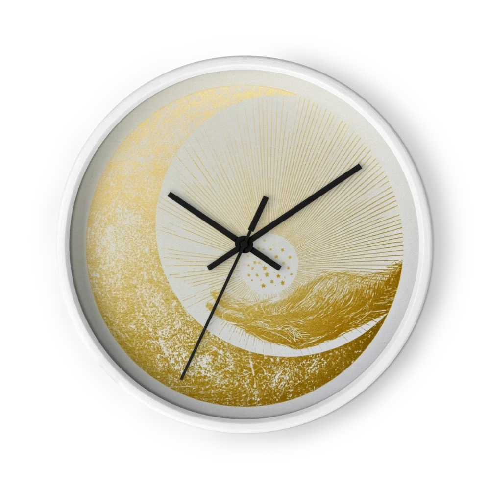 Gilded Celestial Engraving Wall Clocks — Half-Moons And Sunrays