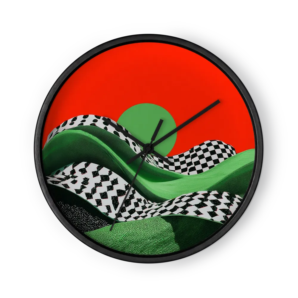 Chroma-Graphic Surrealism Wall Clocks — Op-Art Checks, Hot Red