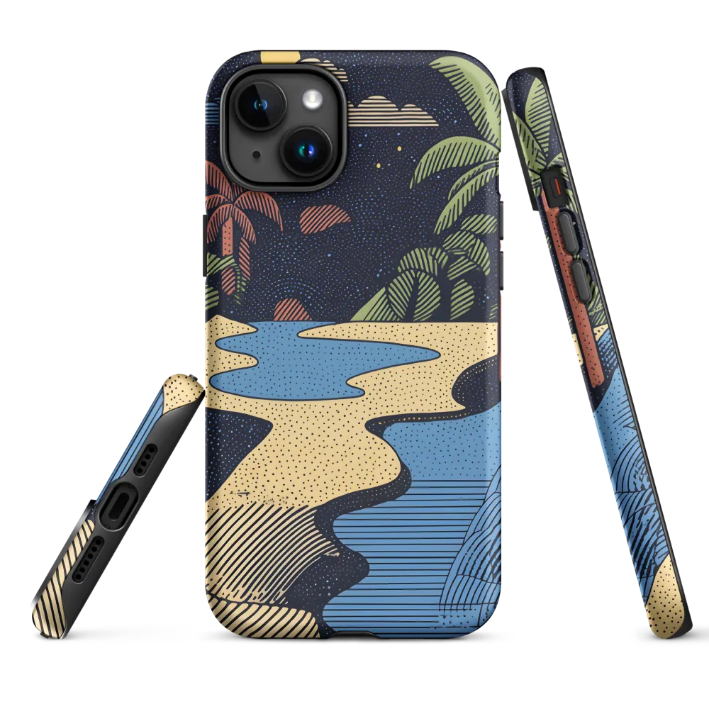 Tropical Landscape with River and Moon | Phone Case