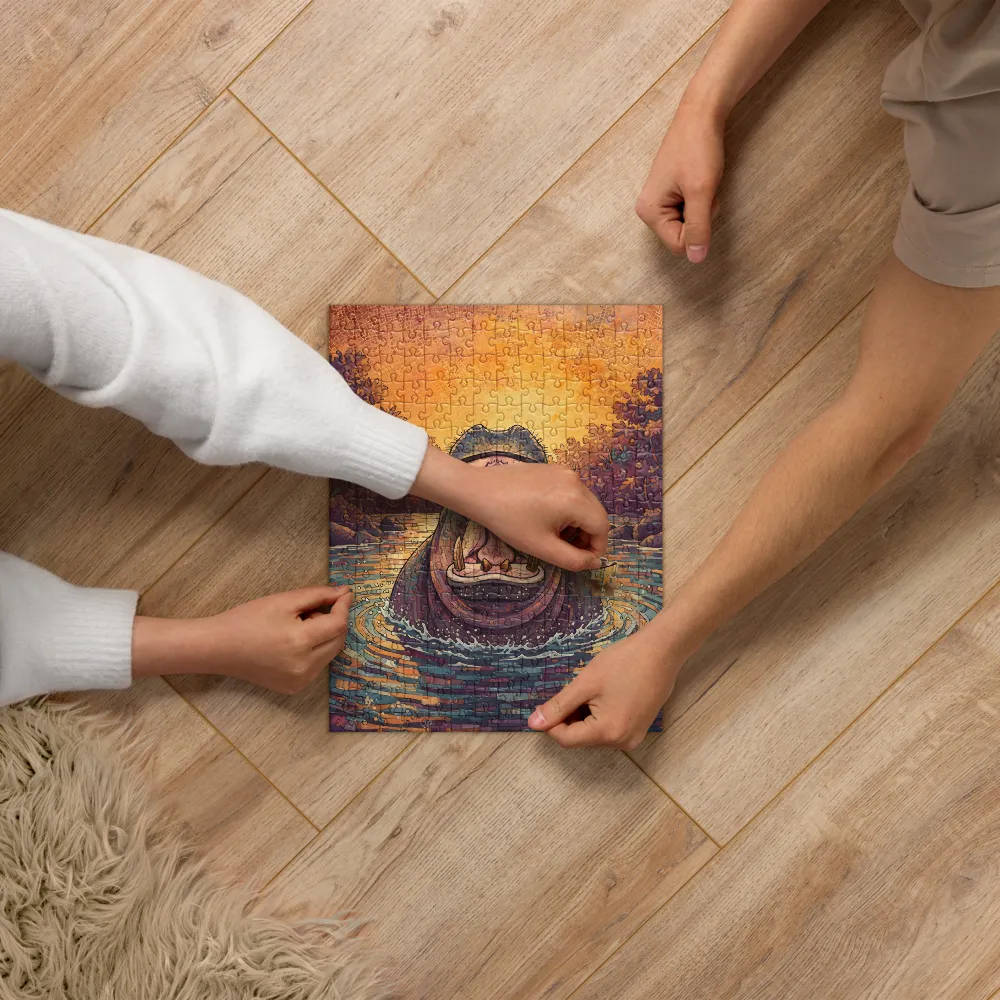 Sunrise Hippo 
 Jigsaw Puzzle in Tin Box