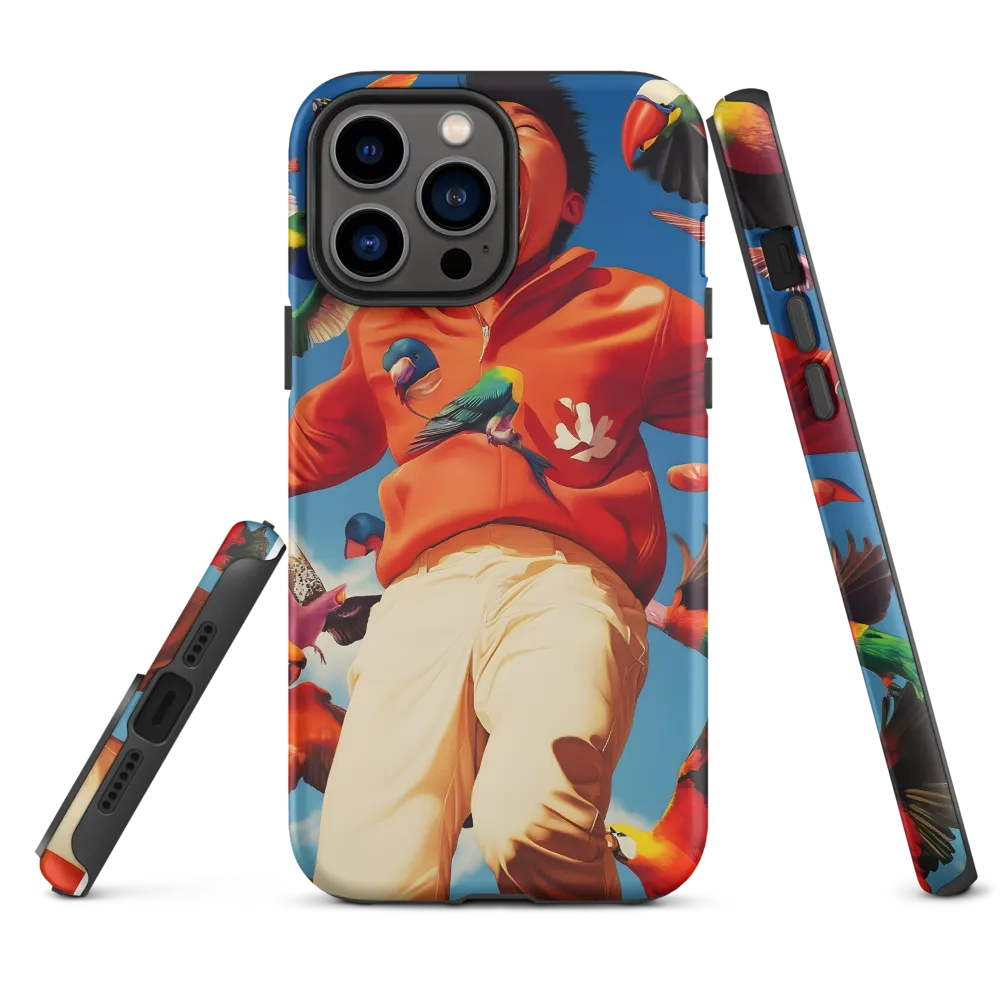 Joyful Boy Surrounded by Colorful Birds | Phone Case