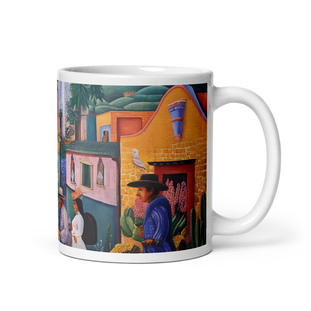Vibrant Village Life 
 Mug with Dark Green inside