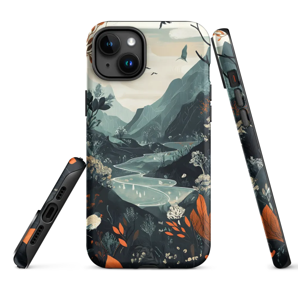 Illustrated Landscape with Birds and Flora | Phone Case