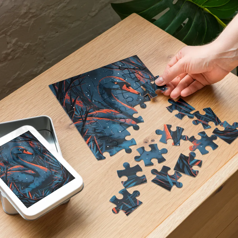 Midnight Swan 
 Jigsaw Puzzle in Tin Box