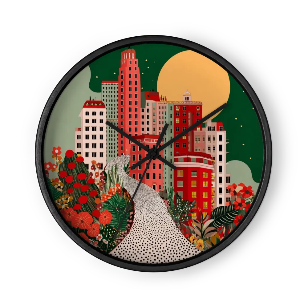 Moonlit Floral City | Wall Clock
