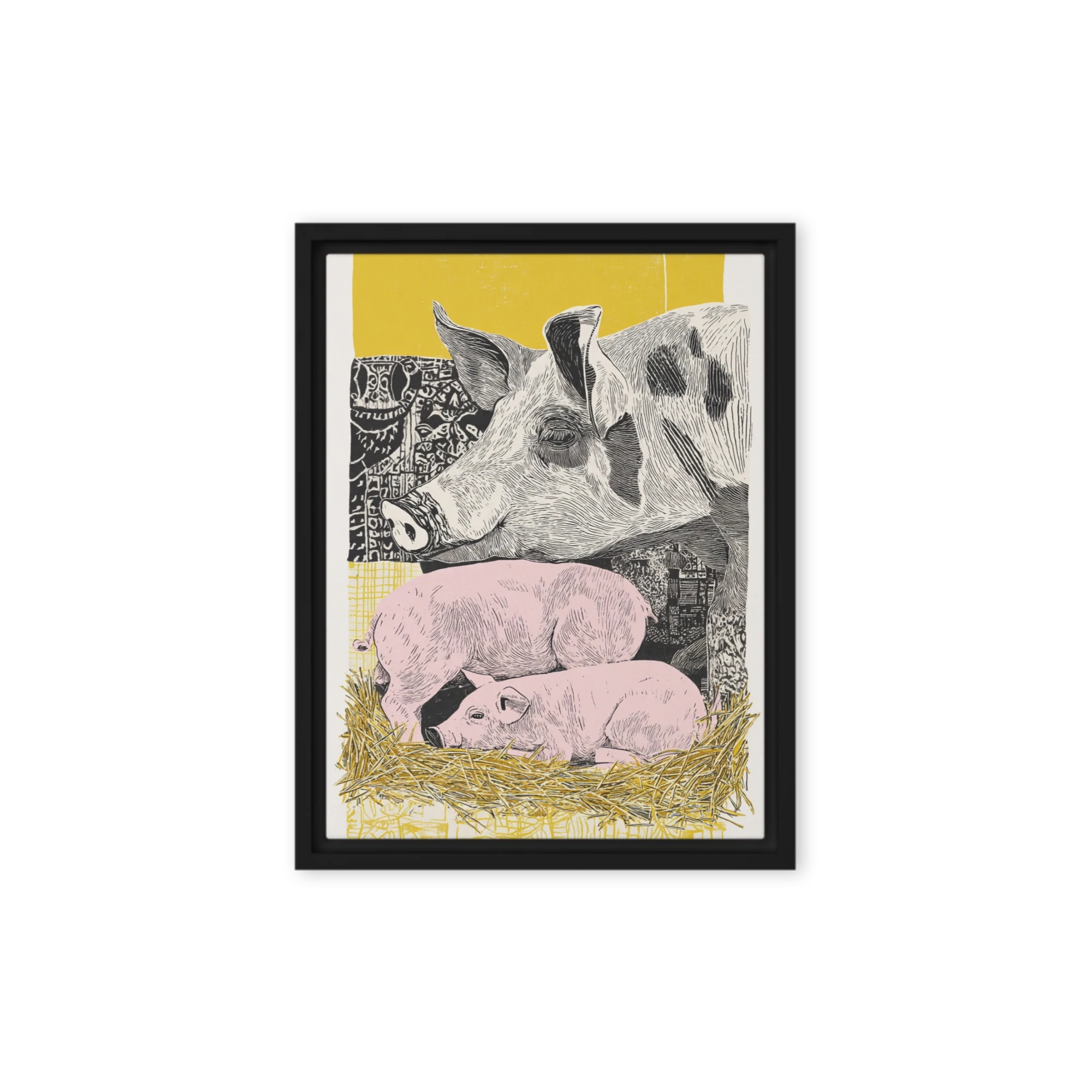 Farmyard Sow and Piglets | Art Print