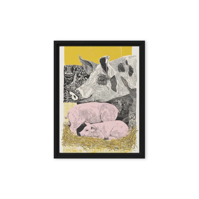 Farmyard Sow and Piglets | Art Print