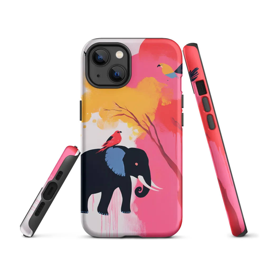 Colorful Elephant and Bird Art | Phone Case