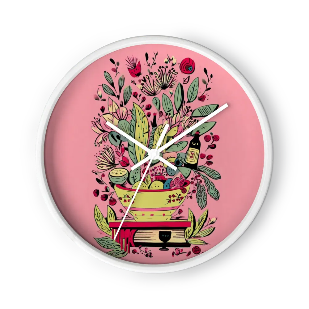 Botanical Still Life on Pink | Wall Clock