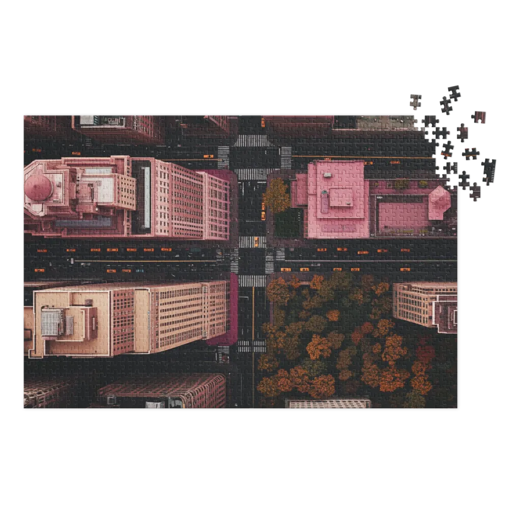 Aerial Cityscape in Pink | Jigsaw Puzzle (252/520 pieces)